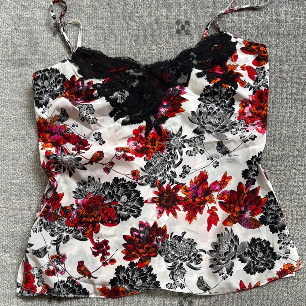 Bebe Floral Lace Trim Camisole Top - Small